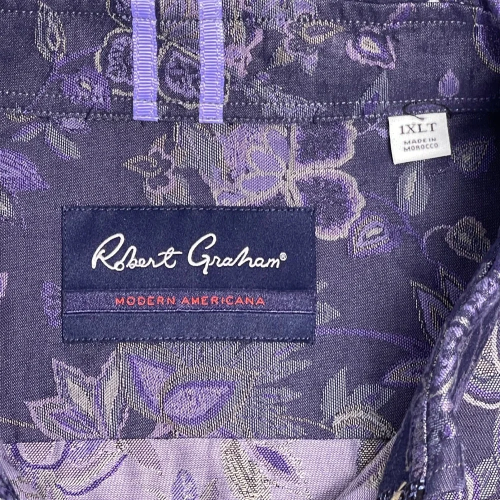 Robert Graham Men's 1XLT Purple Floral Button Down Modern Americana Flip Cudd - Picture 4 of 11